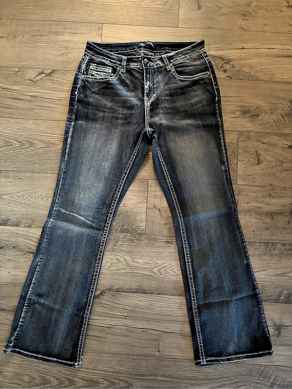 Rock Revival Bootcut Embellished Jeans Black Waist 14